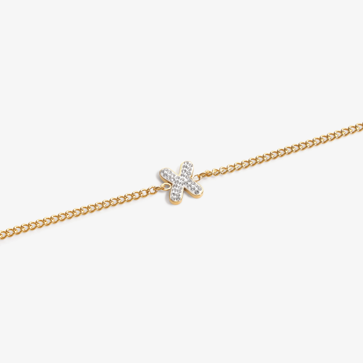 Initial X zirconia bracelet flat lay – personalized letter X sparkling jewelry VECINO