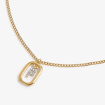 Initial F zirconia necklace flat lay – personalized letter F sparkling jewelry VECINO