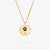 Custom Zicornia Round Necklace - Pawprint + Name - Gold