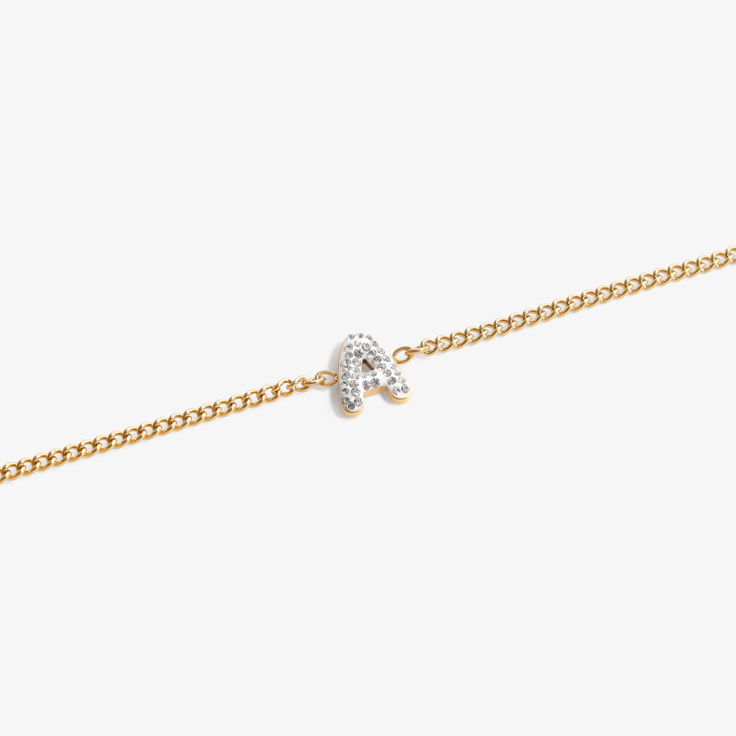 Initial A zirconia bracelet flat lay – personalized letter A sparkling jewelry VECINO