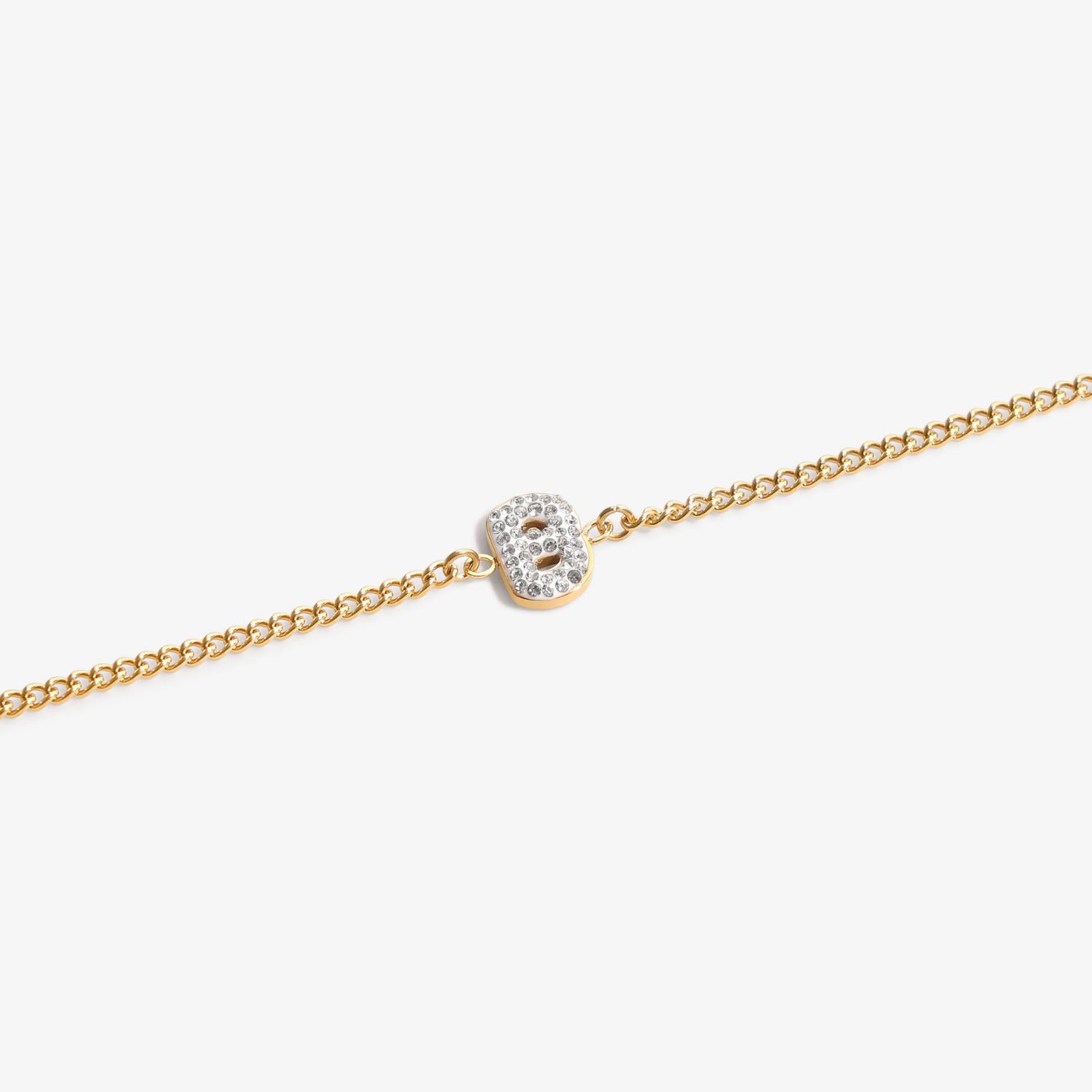 Initial B zirconia bracelet flat lay – personalized letter B sparkling jewelry VECINO