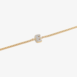 Initial E zirconia bracelet flat lay – personalized letter E sparkling jewelry VECINO
