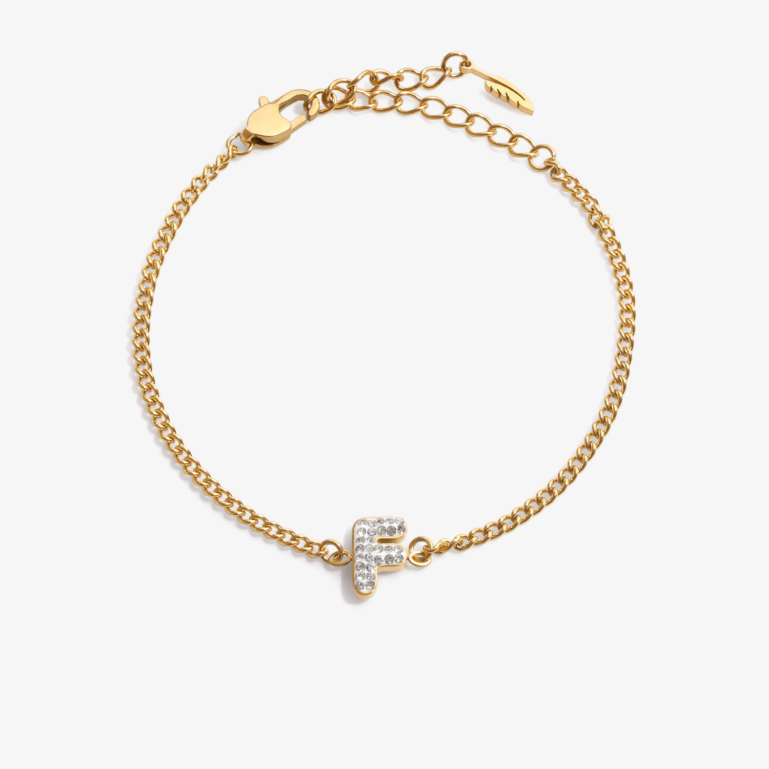 Personalized initial F zirconia bracelet – letter F luxury gift by VECINO