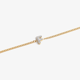 Initial F zirconia bracelet flat lay – personalized letter F sparkling jewelry VECINO