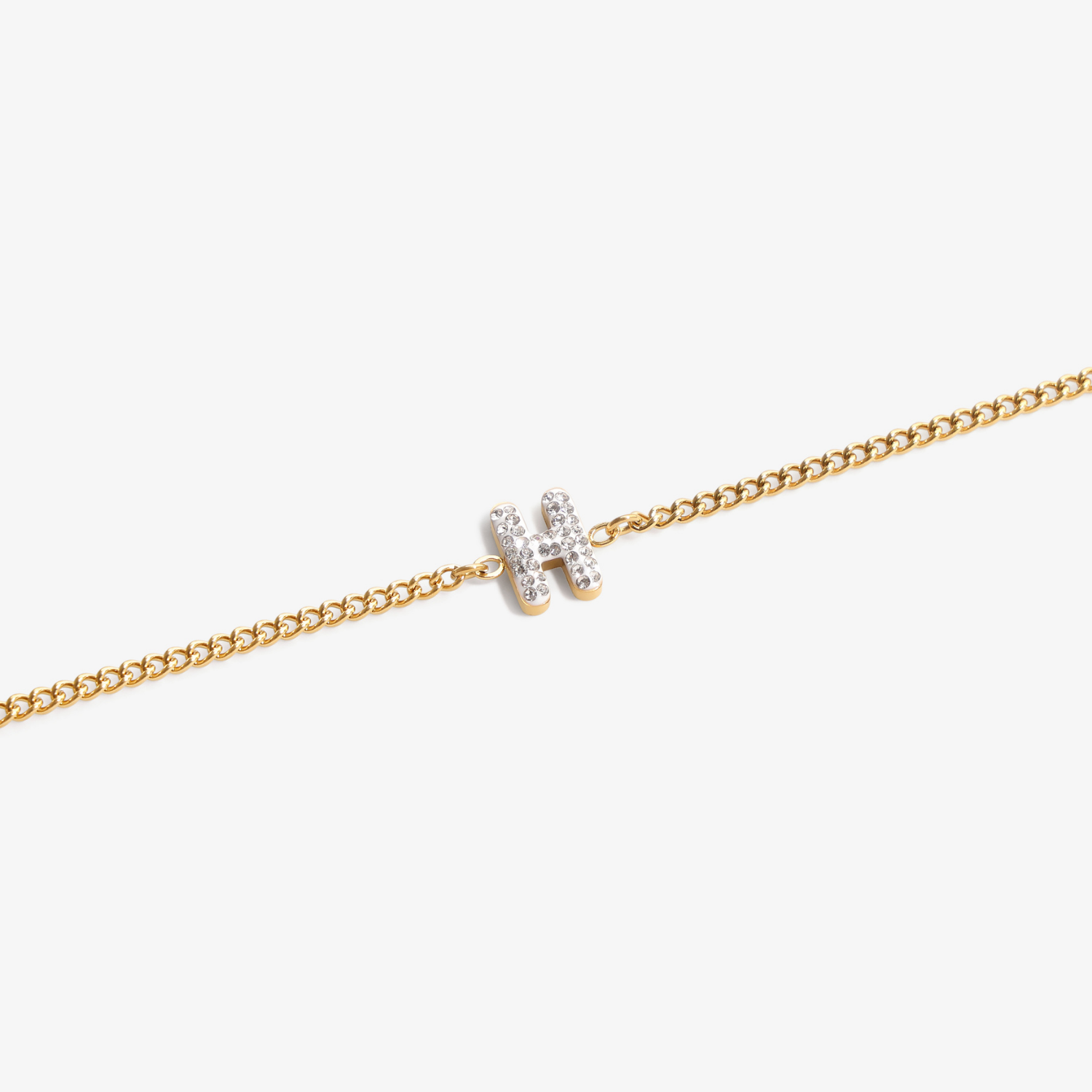 Initial H zirconia bracelet flat lay – personalized letter H sparkling jewelry VECINO