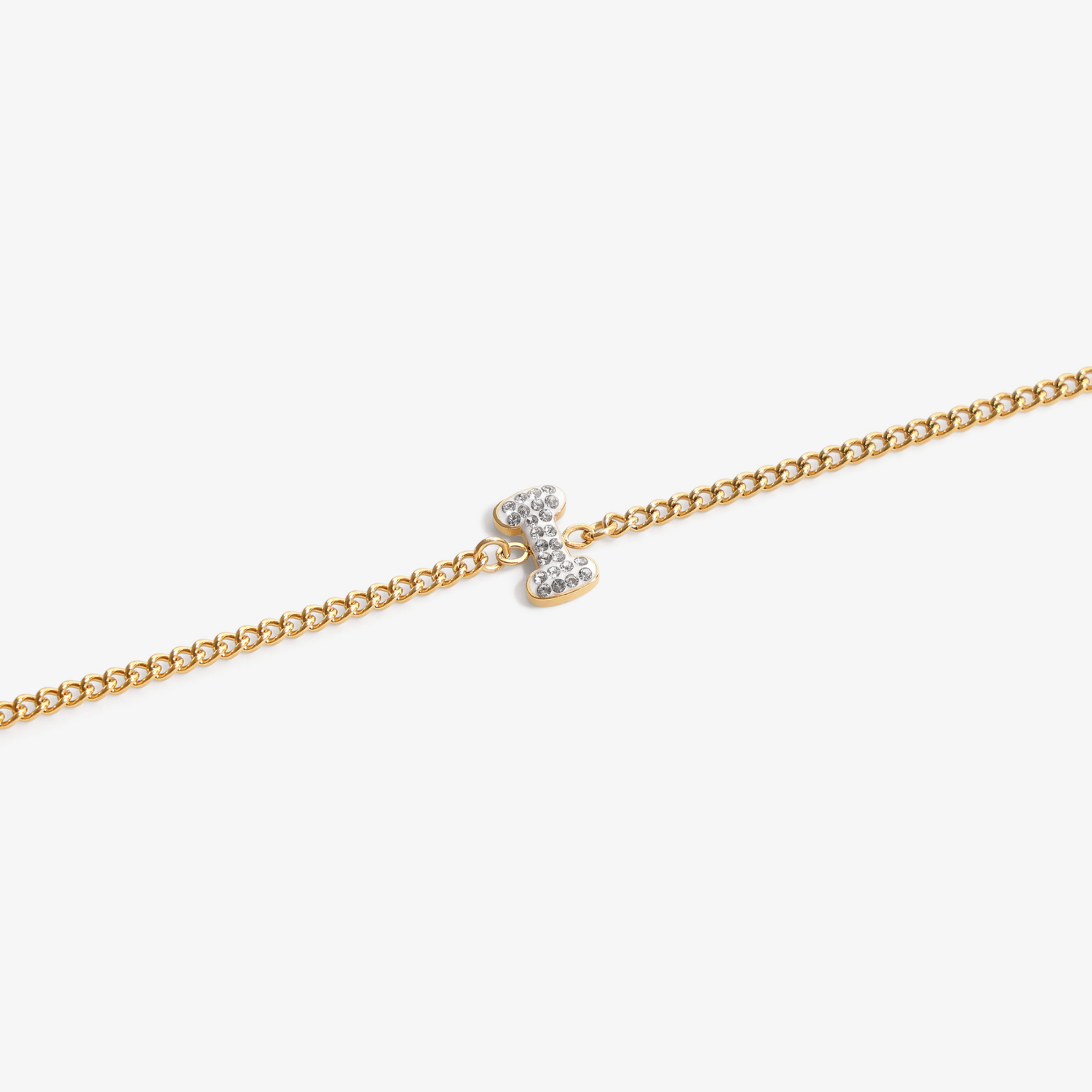 Initial I zirconia bracelet flat lay – personalized letter I sparkling jewelry VECINO