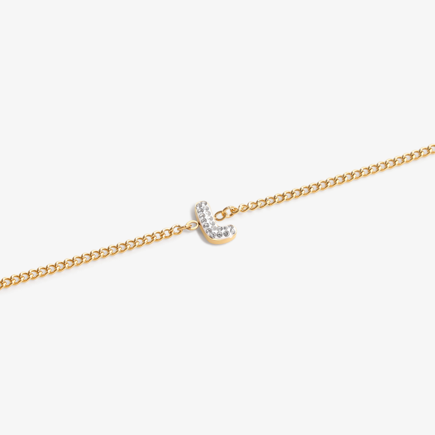 Initial L zirconia bracelet flat lay – personalized letter L sparkling jewelry VECINO