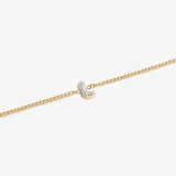 Initial L zirconia bracelet flat lay – personalized letter L sparkling jewelry VECINO
