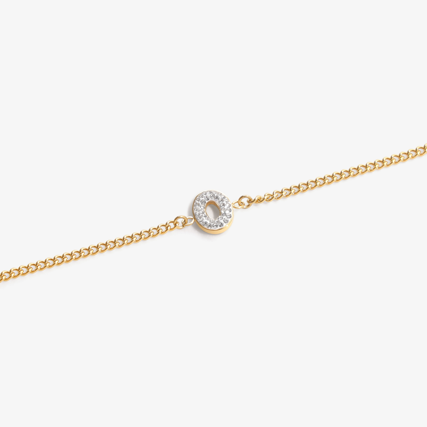 Initial O zirconia bracelet flat lay – personalized letter O sparkling jewelry VECINO
