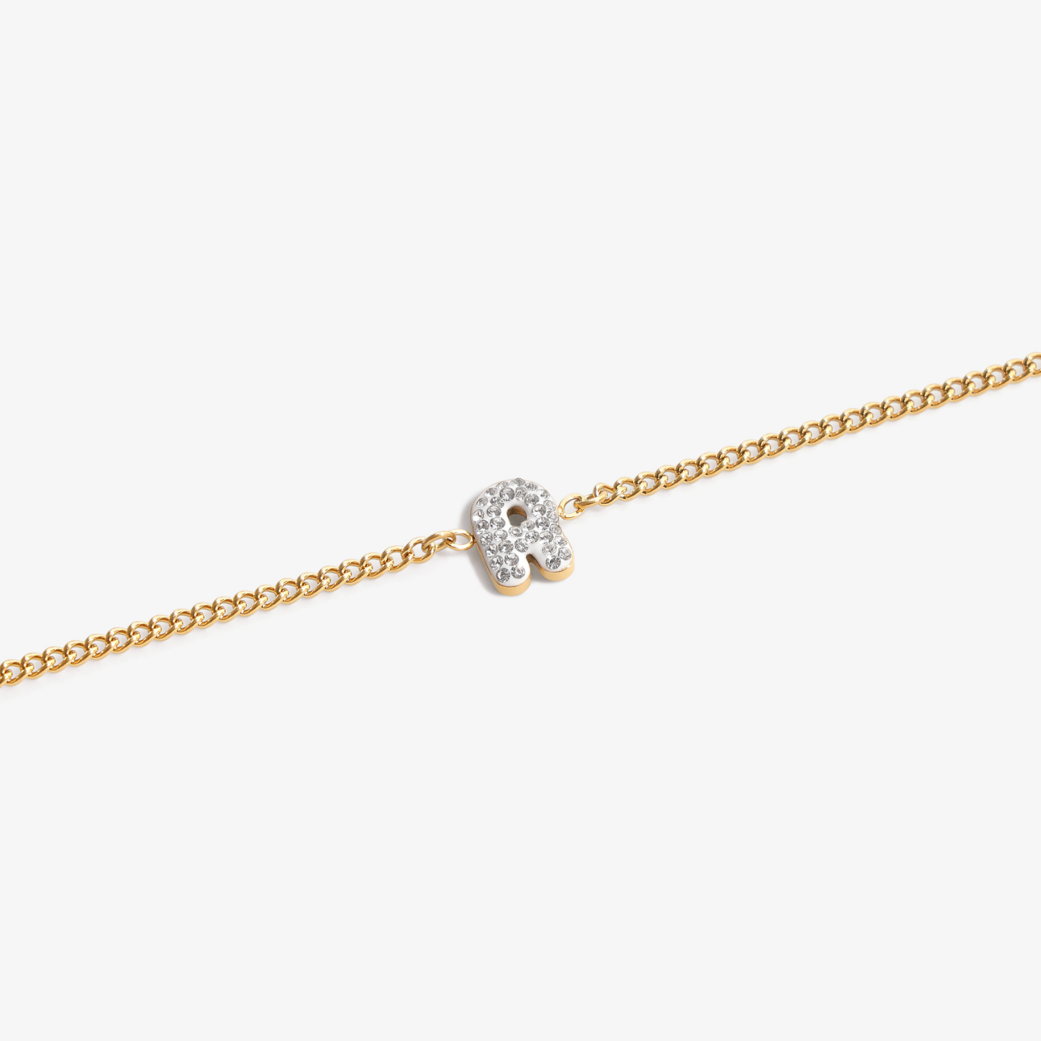 Initial R zirconia bracelet flat lay – personalized letter R sparkling jewelry VECINO