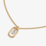 Initial D zirconia necklace flat lay – personalized letter D sparkling jewelry VECINO