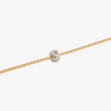 Initial S zirconia bracelet flat lay – personalized letter S sparkling jewelry VECINO