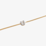 Initial U zirconia bracelet flat lay – personalized letter U sparkling jewelry VECINO
