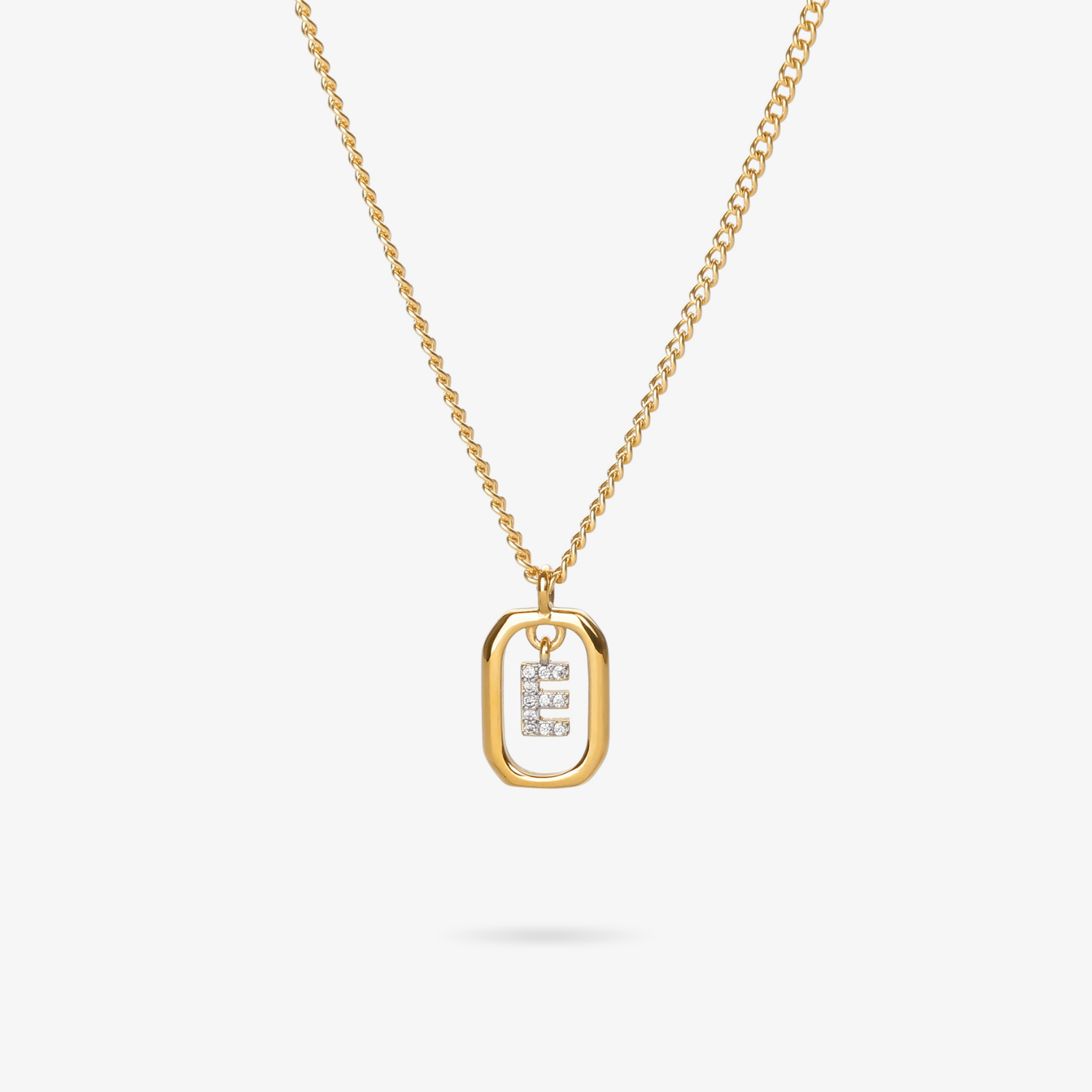 Personalized initial E zirconia necklace – letter E luxury gift by VECINO
