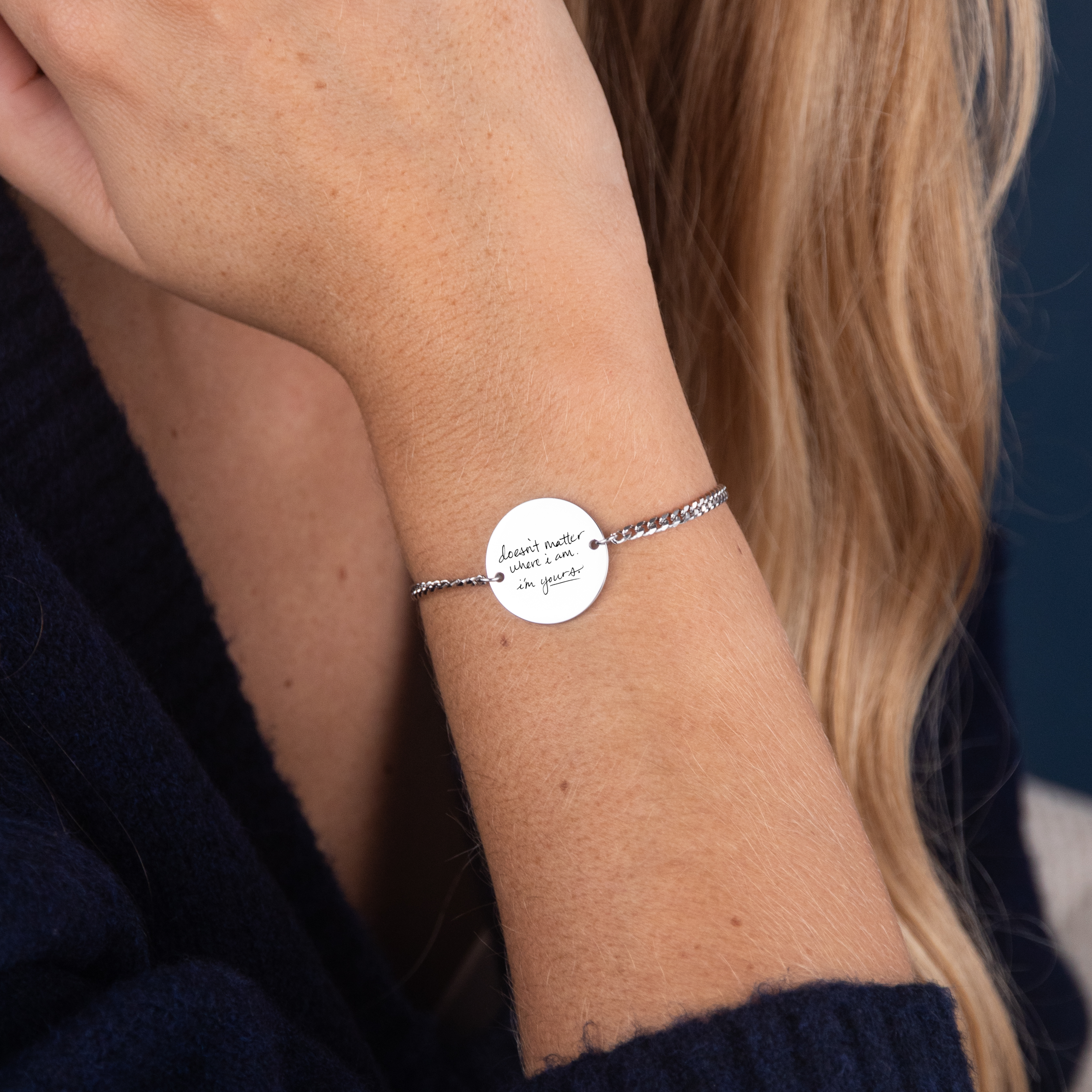 Custom handwriting bracelet silver – engraved personal message jewelry VECINO