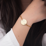 Gold star map bracelet flat lay – 18K personalized night sky jewelry VECINO