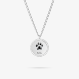 Custom Zicornia Round Necklace - Pawprint + Name - Silver
