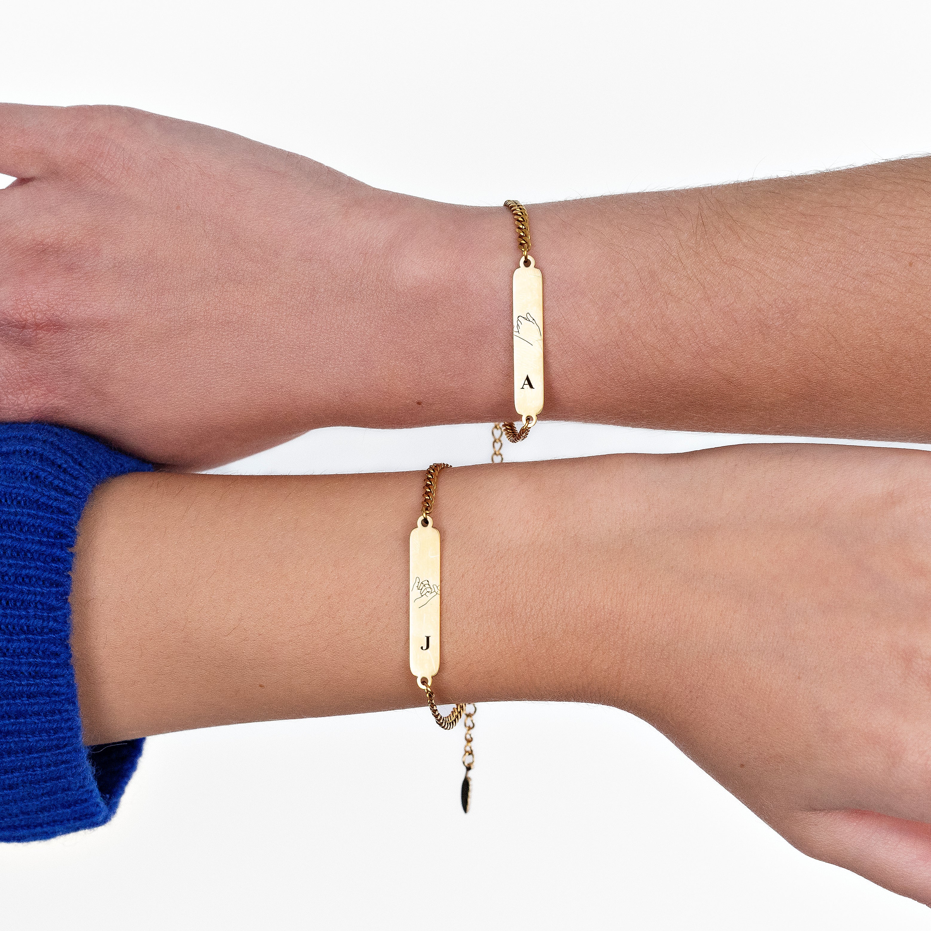 Duo pinky promise bracelet set gold – 18K personalized matching jewelry VECINO