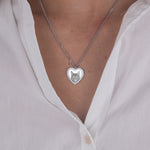 Silver zirconia heart necklace pet outline flat lay – personalized jewelry VECINO
