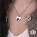 Silver zirconia heart necklace pet photo flat lay – luxury pet jewelry VECINO