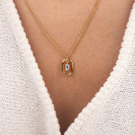 Initial D zirconia necklace worn on neck – personalized luxury jewelry VECINO