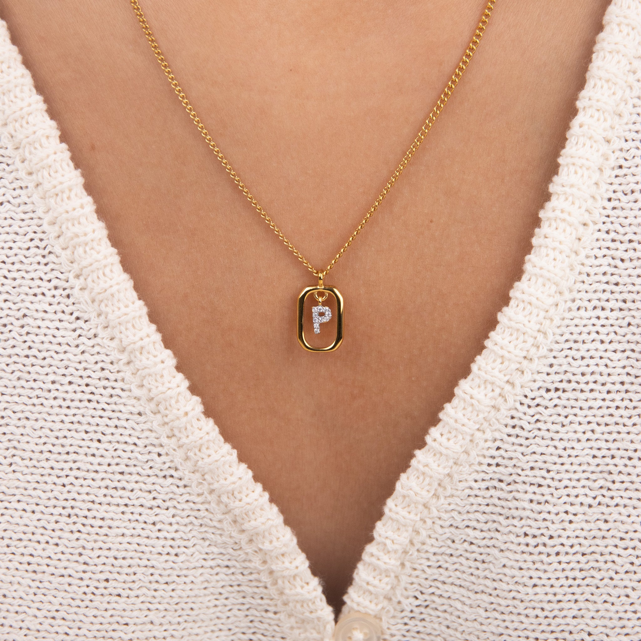 Initial P zirconia necklace gold and silver – personalized letter P pendant VECINO