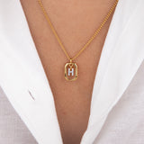 Initial H zirconia necklace worn on neck – personalized luxury jewelry VECINO