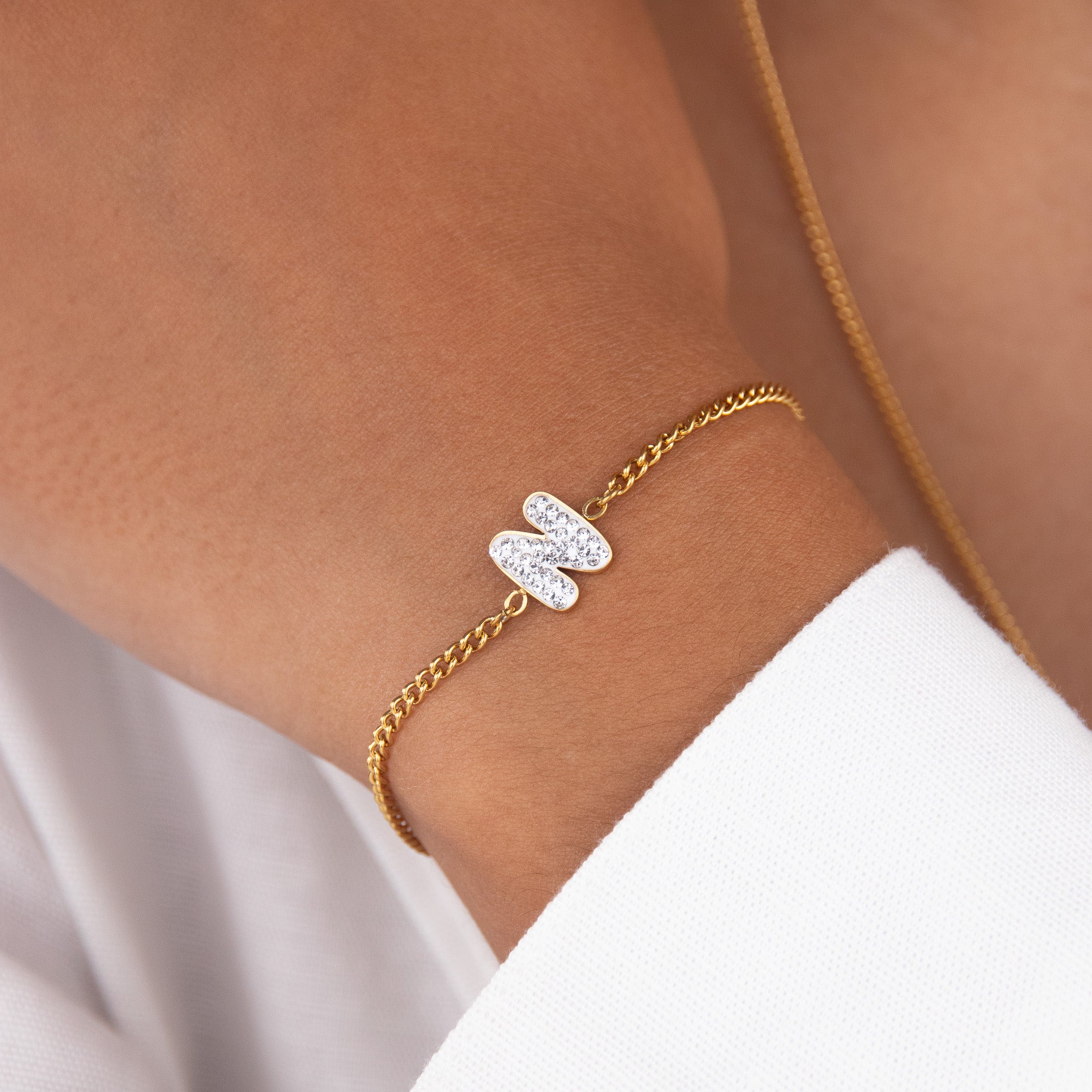 Initial N zirconia bracelet worn on wrist – personalized luxury jewelry VECINO
