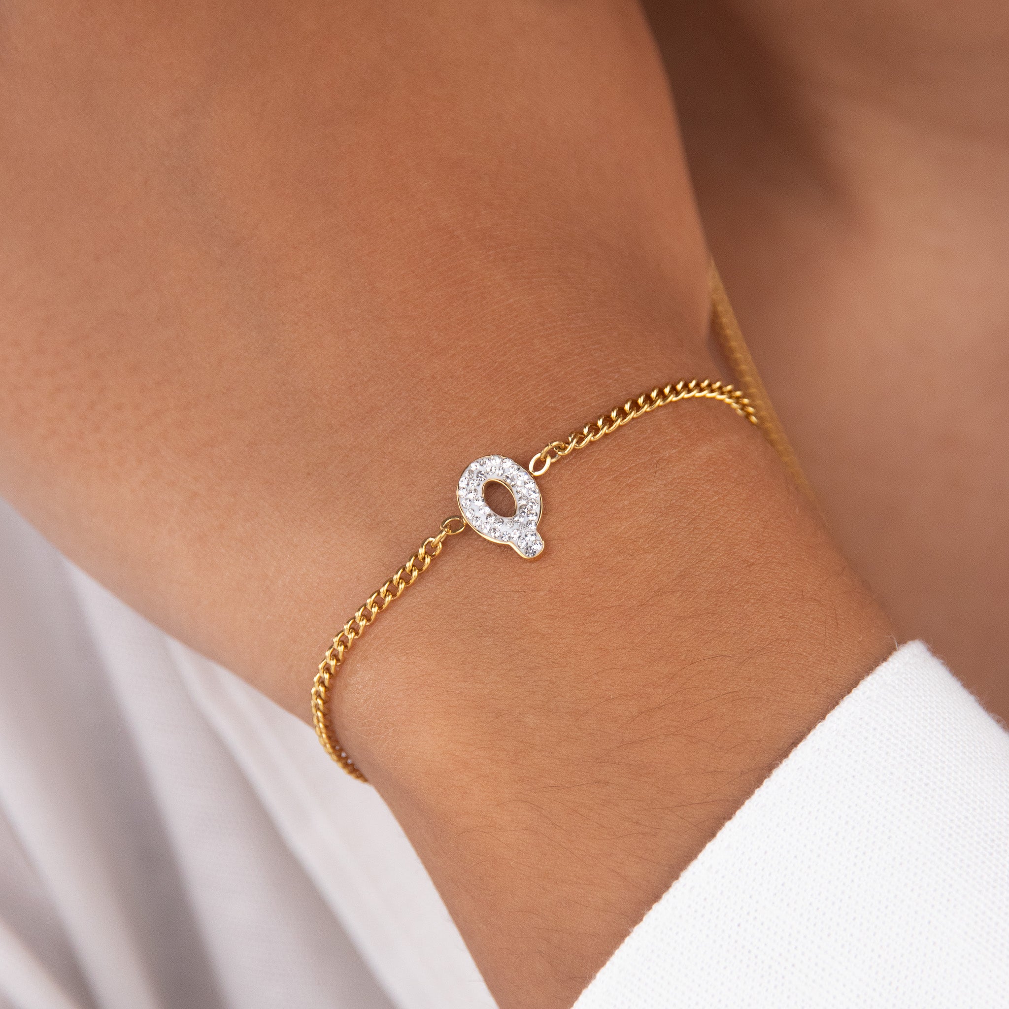 Initial Q zirconia bracelet worn on wrist – personalized luxury jewelry VECINO