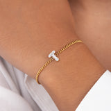 Initial T zirconia bracelet worn on wrist – personalized luxury jewelry VECINO