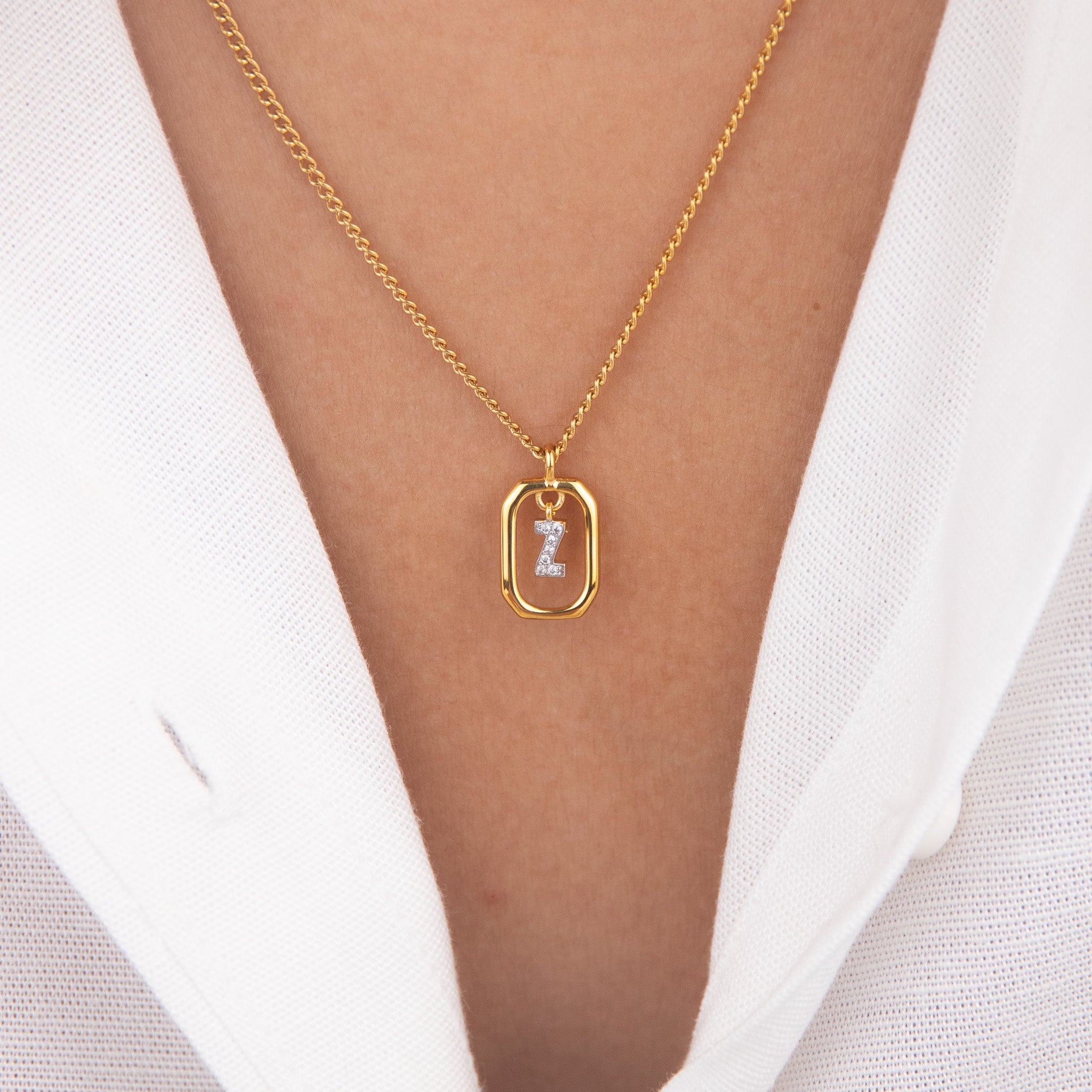 Initial Z zirconia necklace gold and silver – personalized letter Z pendant VECINO
