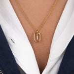 Initial I zirconia necklace worn on neck – personalized luxury jewelry VECINO