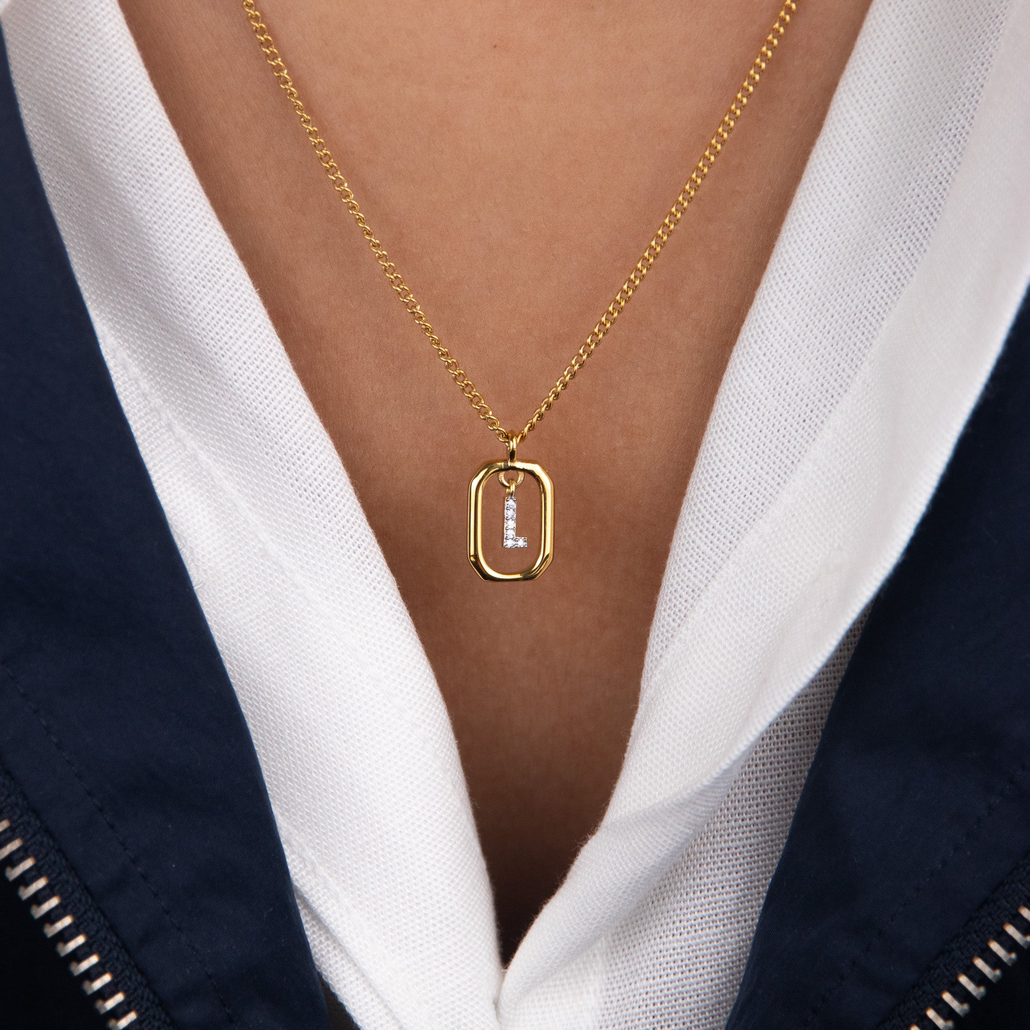 Initial L zirconia necklace gold and silver – personalized letter L pendant VECINO