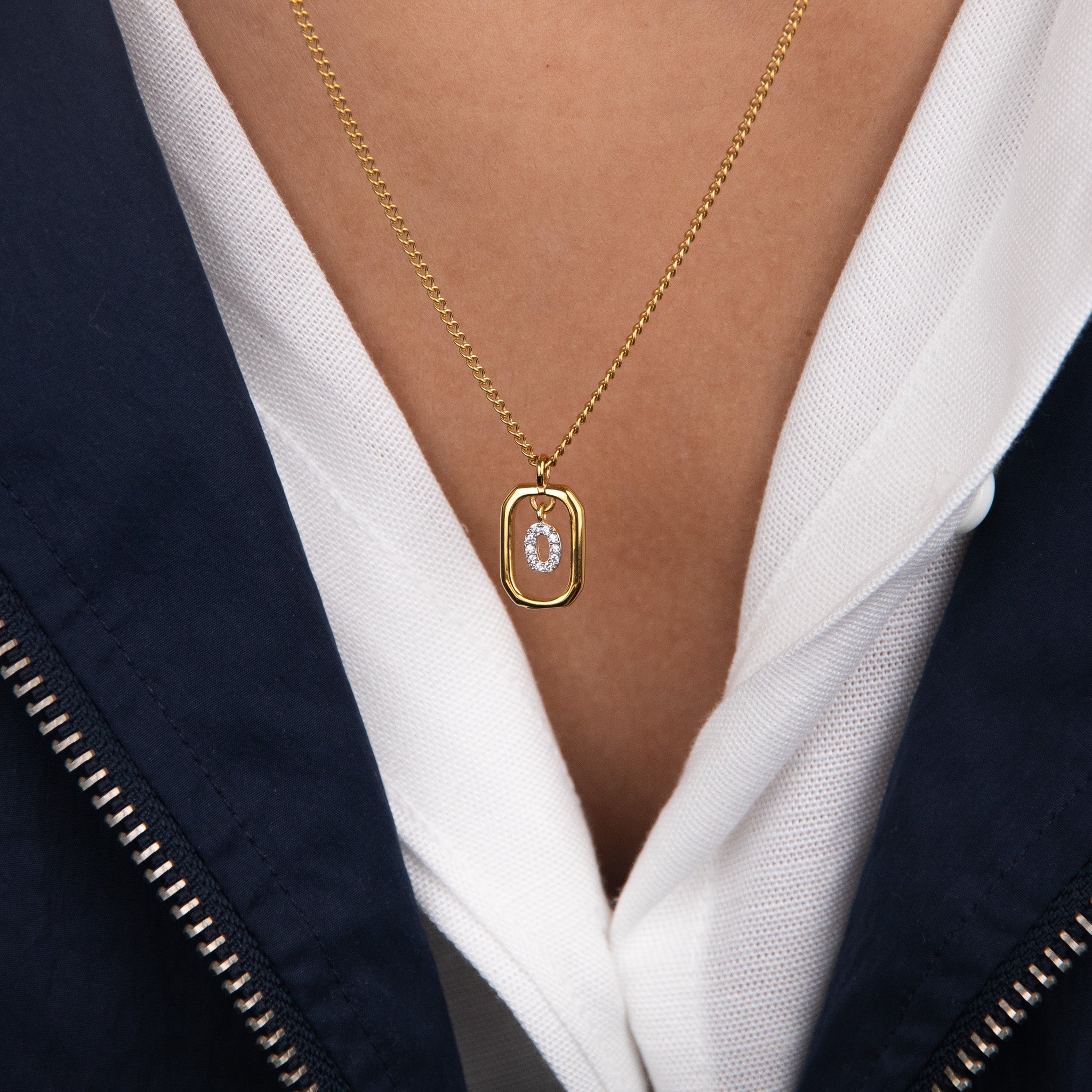 Initial O zirconia necklace gold and silver – personalized letter O pendant VECINO