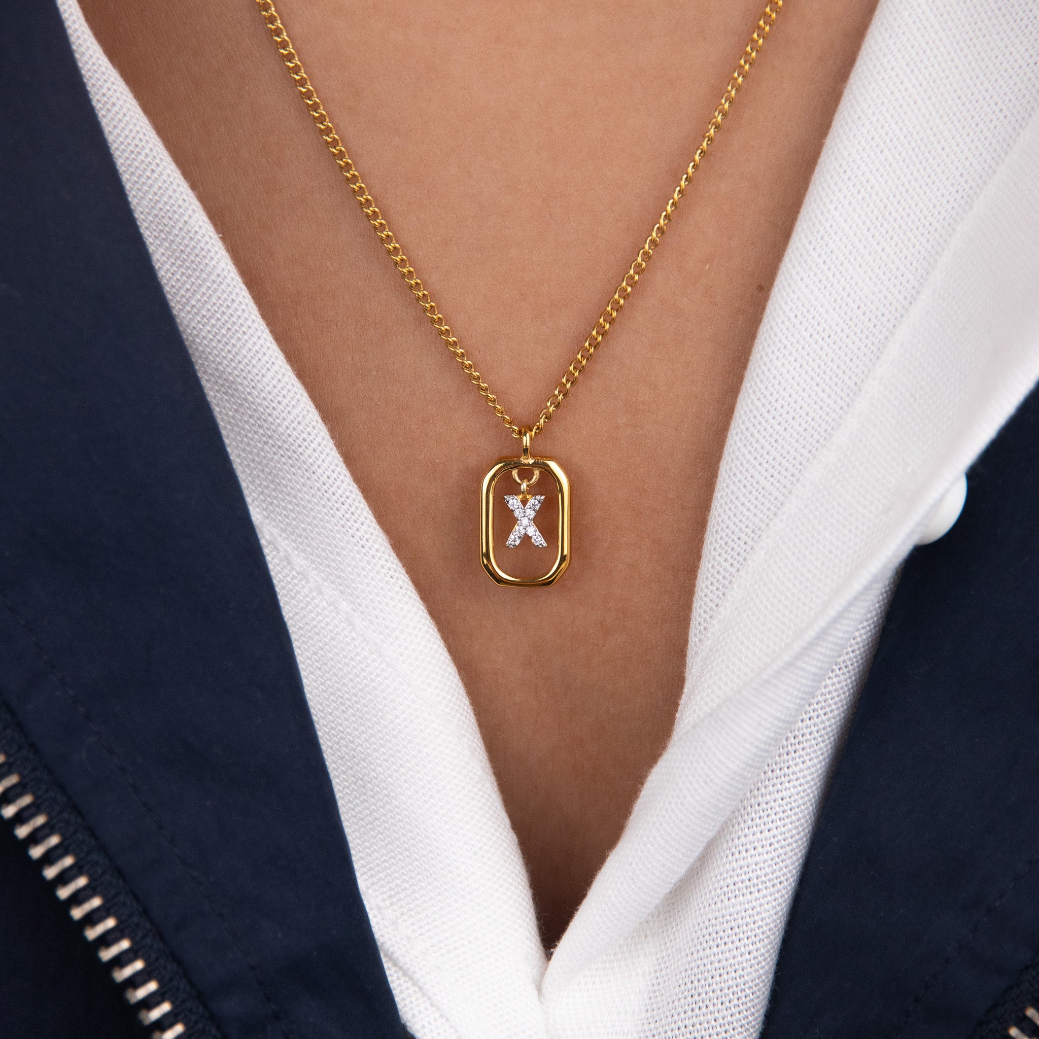 Initial X zirconia necklace gold and silver – personalized letter X pendant VECINO