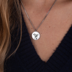 Silver zirconia round necklace pet photo flat lay – luxury pet jewelry VECINO